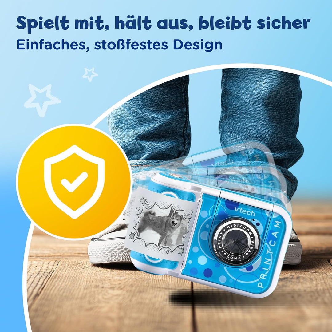Vtech KidiZoom Print Cam blau – Sofortbild-Kinderkamera mit Druckfunktion,Selfie- und Videofunktion,