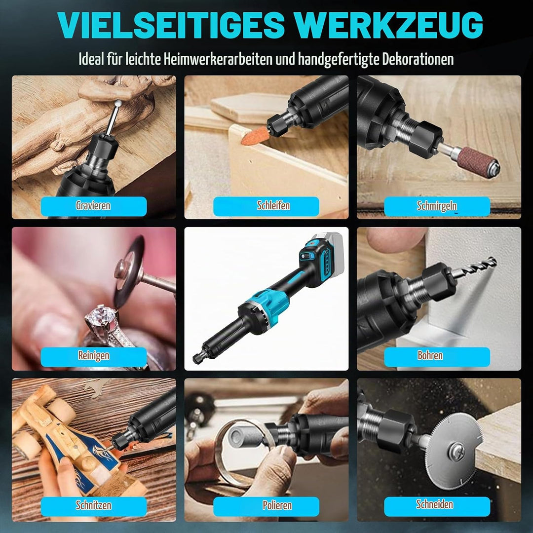 Akku Geradschleifer Kompatibel mit Makita 18V, Brushless Professional Stabschleifer mit 128PCS Zubeh