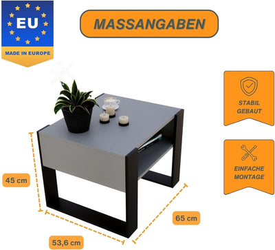 CraftPAK Wohnzimmer Tisch für Couch aus hochwertigem Holz, Stabiler & moderner Couchtisch mit zusätz