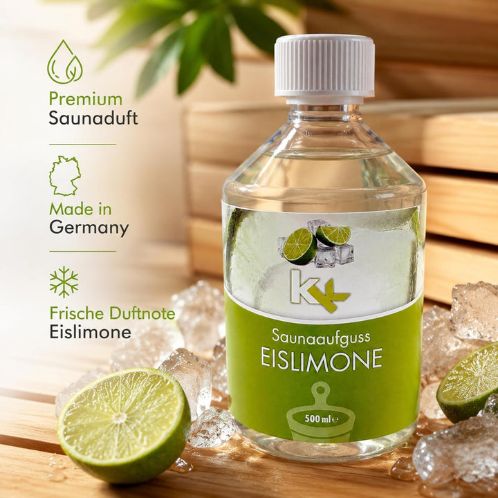 KK Sauna Aufguss Konzentrate PREMIUM - Made in Germany - Duftsorte Eislimone- 500 ml Flasche - Welln