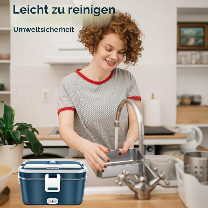 Elektrische Lunchbox 120W 3-in-1 12V/24V/220V Brotdose Elektrisch für Auto, LKW, Büro 1,8L Beheizte