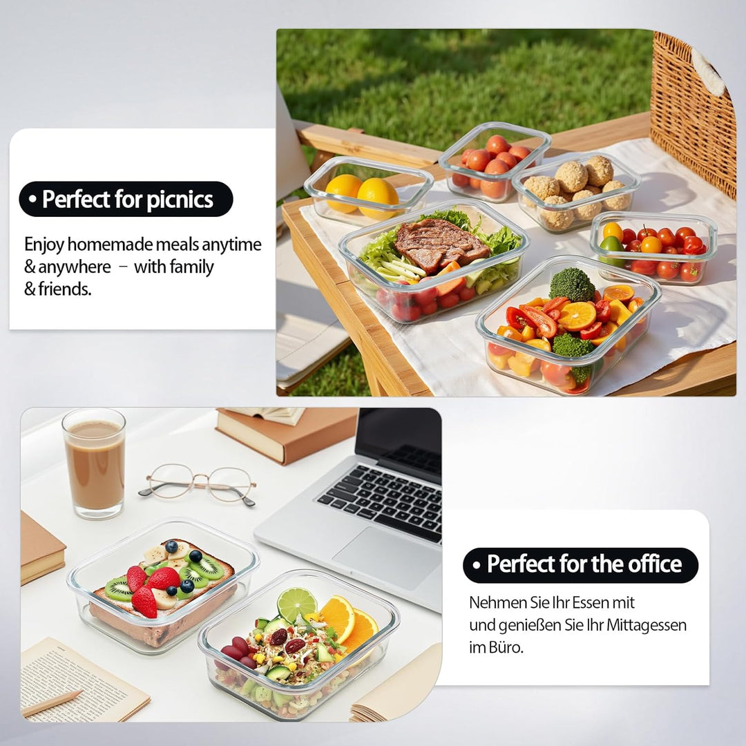 Glas-Frischhaltedosen Set, 10 St, meal prep boxen,glasbehälter mit deckel,Spülmaschinenfest, Mikrowe