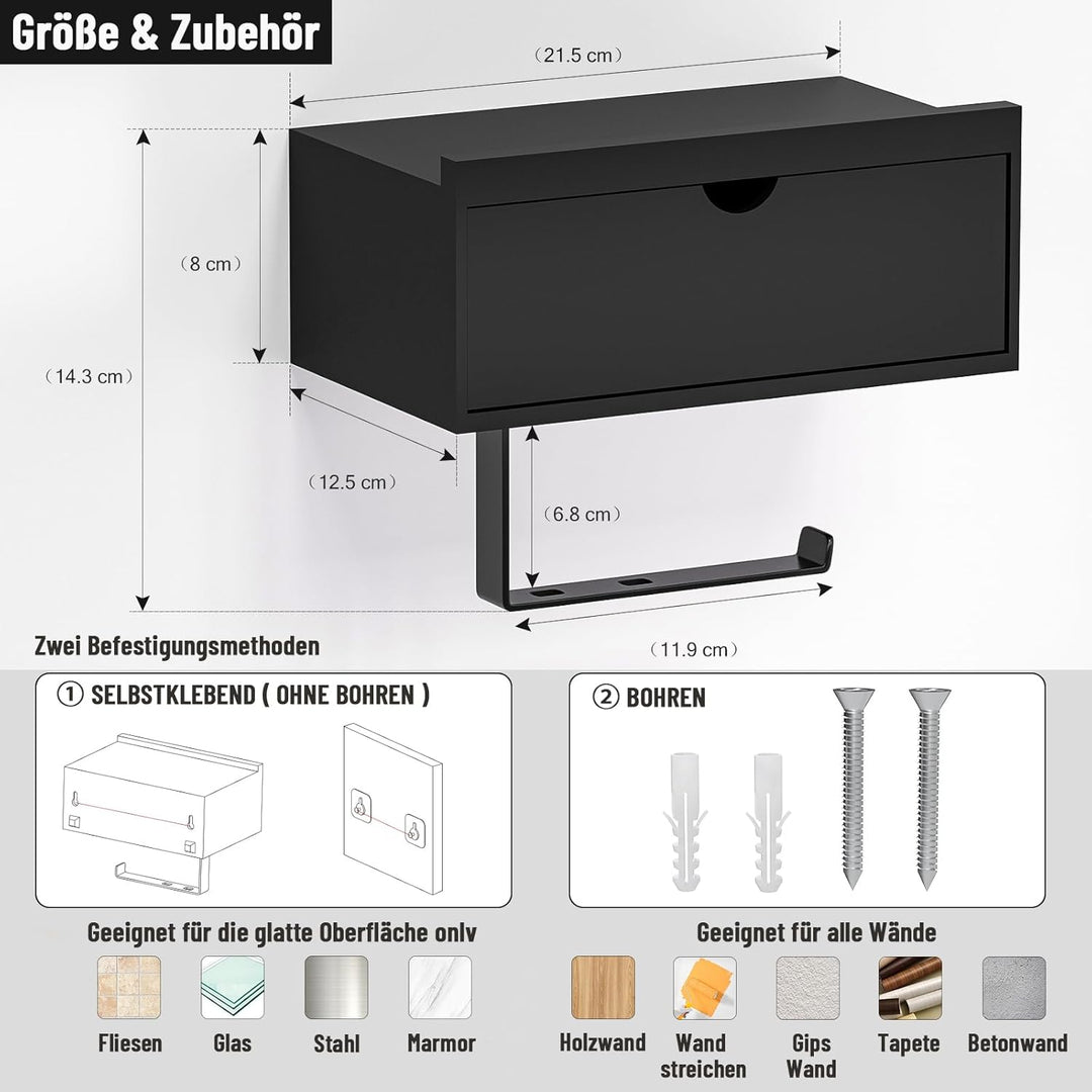 Toilettenpapierhalter Ohne Bohren, Klopapierhalter mit Feuchttücherbox Klorollenhalter mit Ablage Ba