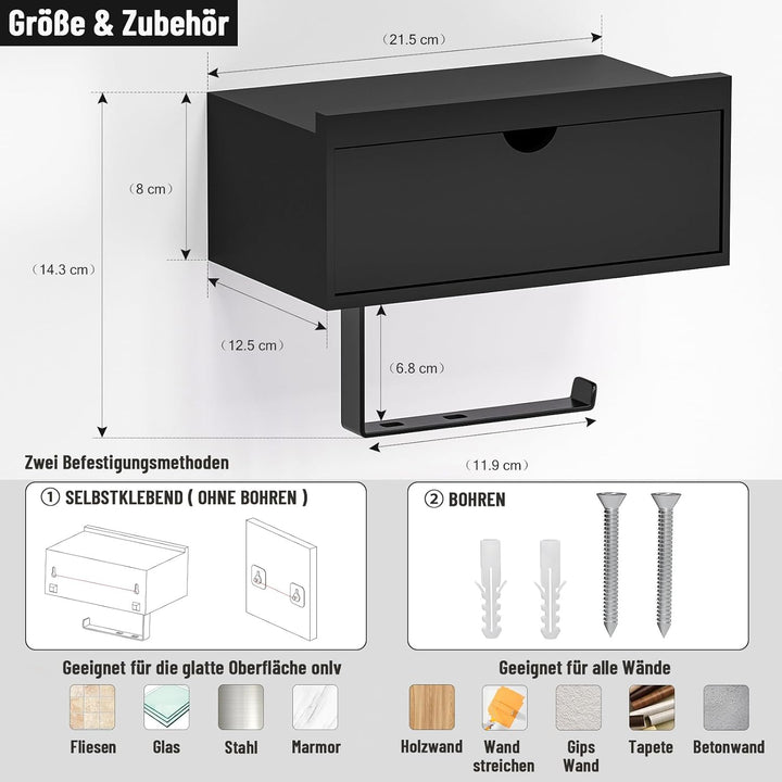 Toilettenpapierhalter Ohne Bohren, Klopapierhalter mit Feuchttücherbox Klorollenhalter mit Ablage Ba