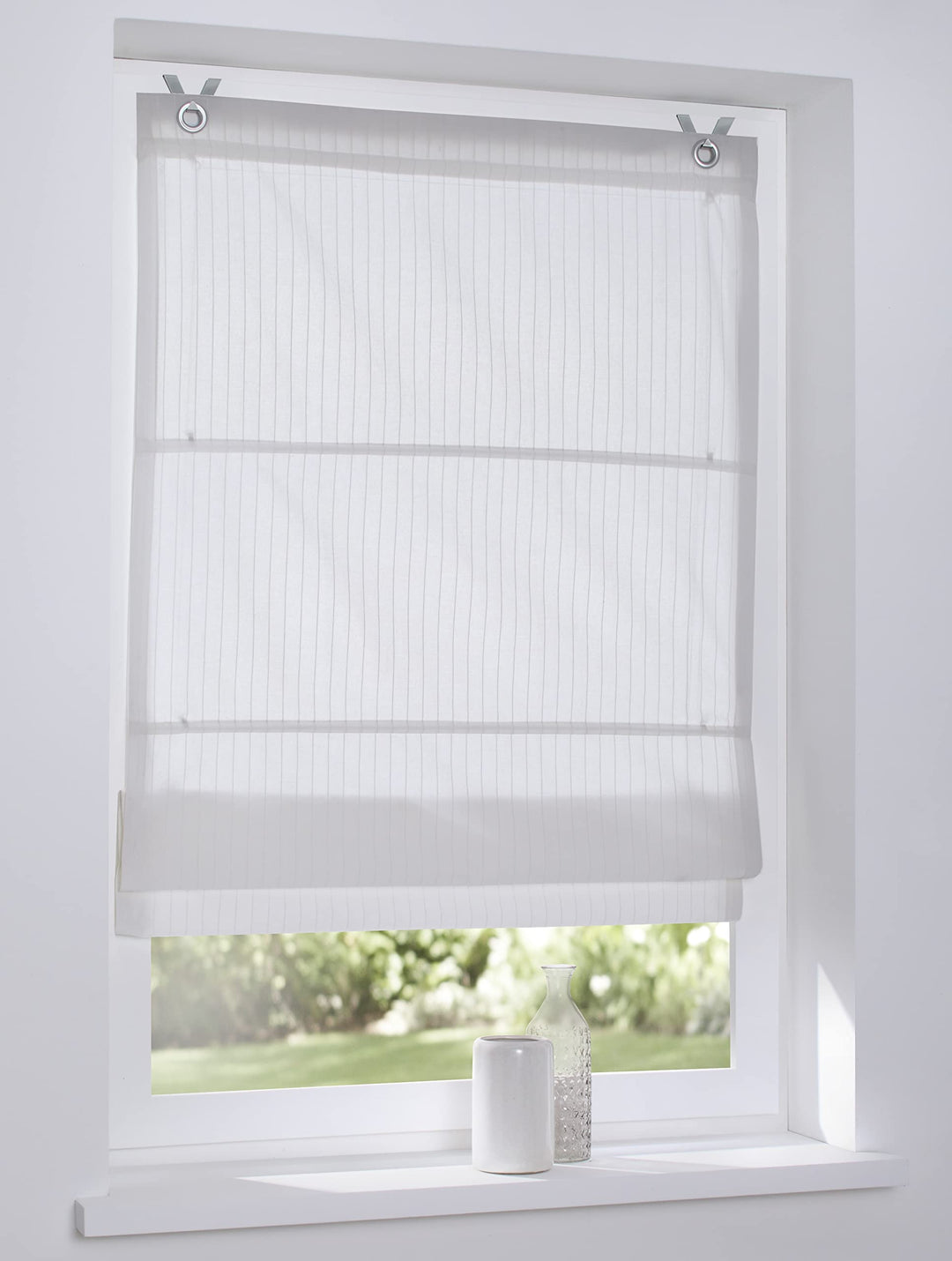 Raffrollo Ösenrollo Verlock gestreift Blickdicht Weiss Breite 80 x Höhe 140 cm 80 x 140 cm Weiss, 80