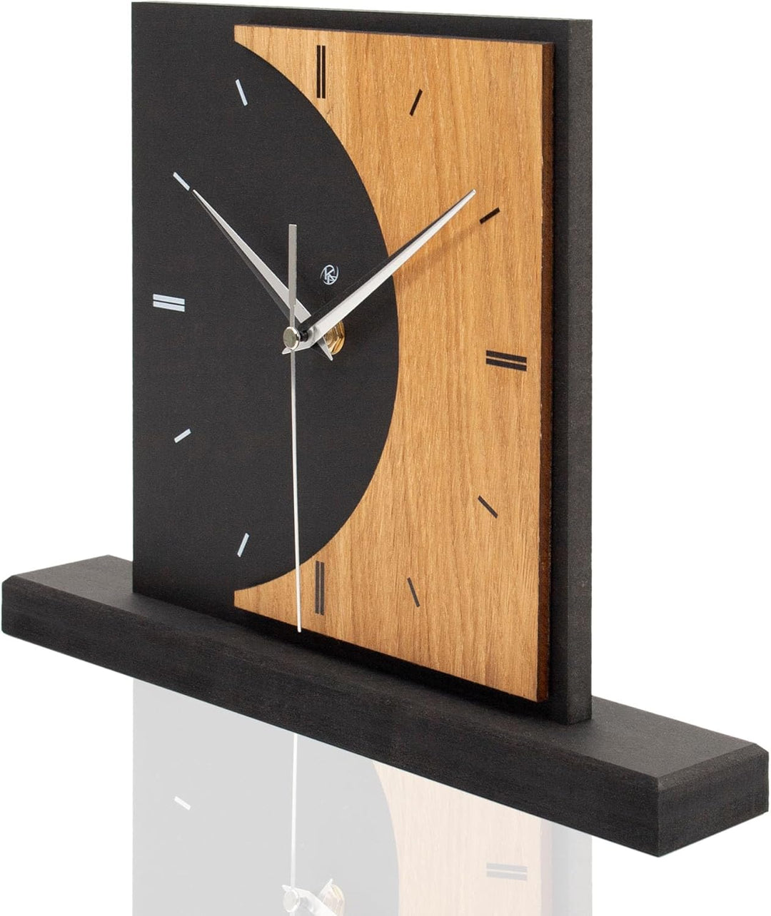 Kreative Feder Standuhr „Brown Moon“ aus Holz – Schwarze Tisch-Uhr ohne Ticken (leises Funkuhrwerk),