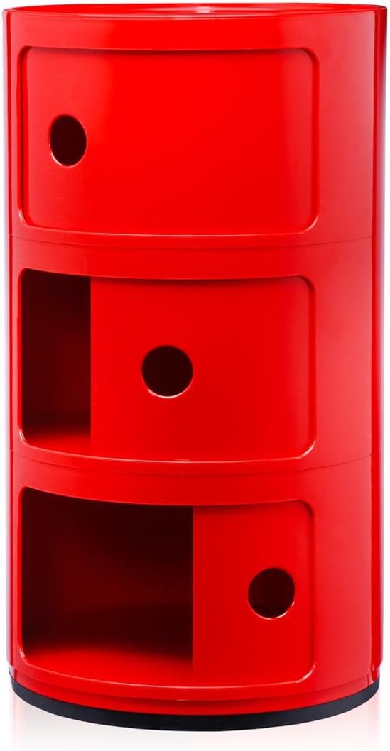Kartell Componibili, 3 Elements, Rot, Runde Basis 3-fächer Rot, 3-fächer Rot