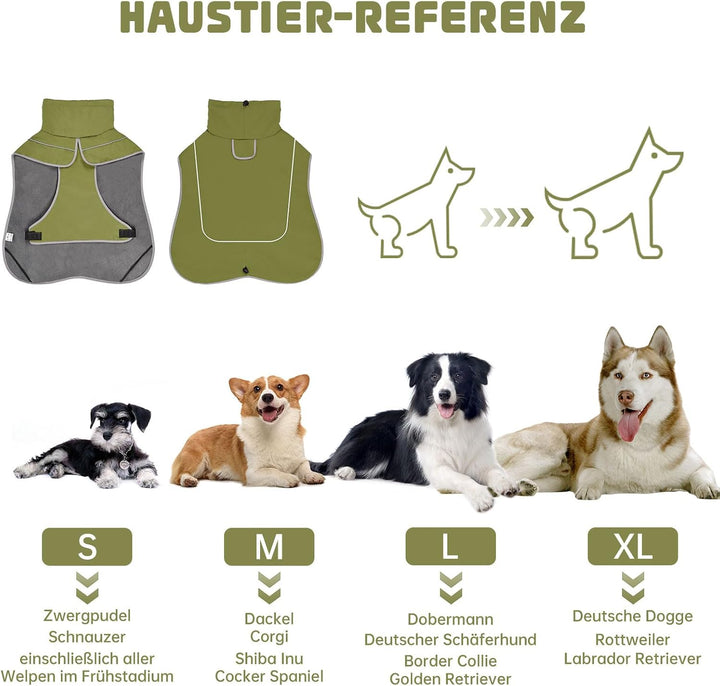 WUFANC Hundemantel Wasserdicht - Reflektierende Hundejacke mit Verstellbarem Verschluss für alle Jah