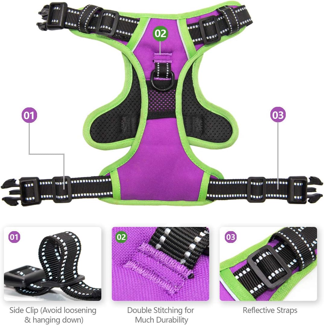 PHOEPET 2019 Anti-Zieh-Hundegeschirr, reflektierend, verstellbar, mit Clip an der Vorderseite, Weste