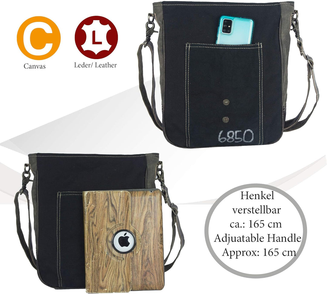 Sunsa Damen/Herren Messenger Tasche. Schwarz/grau Canvas Umhängetasche. Gross Crossover Bag A4 geeig