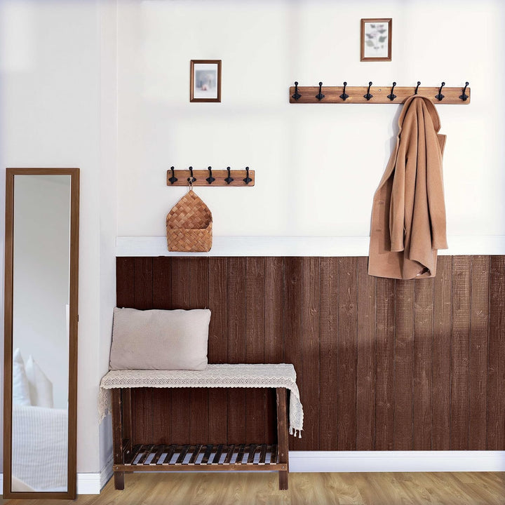 WEBI Garderobenleiste Holz,Wandgarderobe mit 5 Haken Gusseisen,Garderobenhaken Wand Garderobe Hakenl