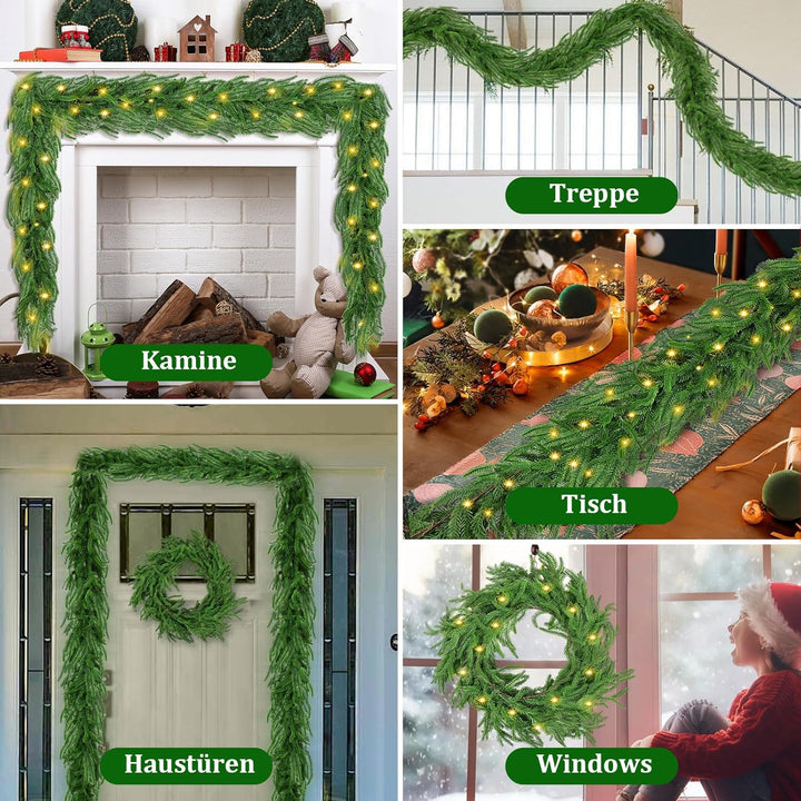 Weihnachtsgirlande mit Beleuchtung 2.7m 30 Warmweiss LEDs - Tannengirlande Premium Weihnachtsdeko fü
