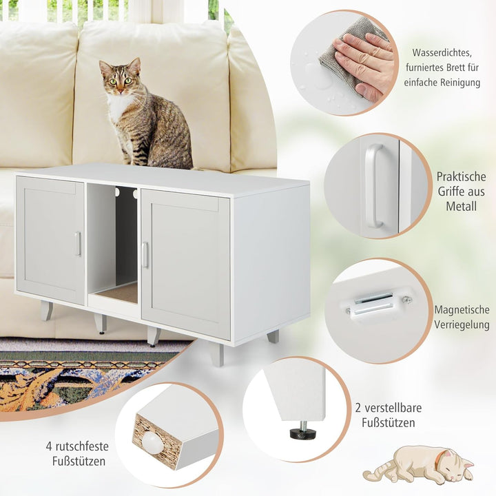 COSTWAY Katzenklo Schrank für 2 Katzen, Katzenschrank für Katzentoilette, Katzenhaus mit 2 Türen & K