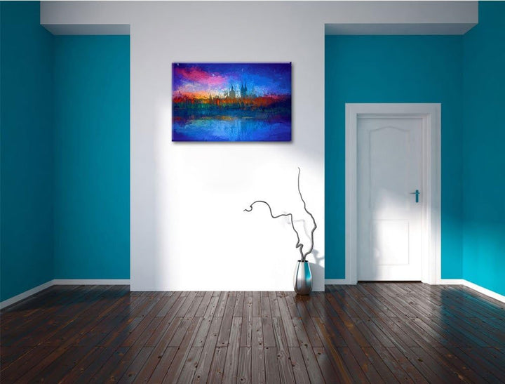Polarlichter über der Skyline von Köln Deluxe Format: 100x70 cm auf Leinwand, XXL riesige Bilder fer