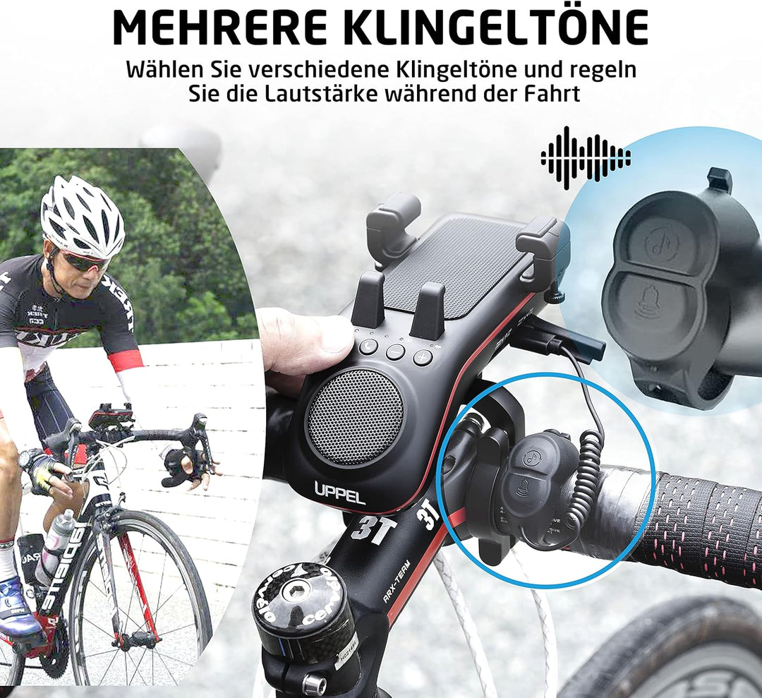UPPEL Fahrrad Bluetooth Lautsprecher Multifunktions Wasserdichtes Fahrrad Audio - Powerbank/Klingel/