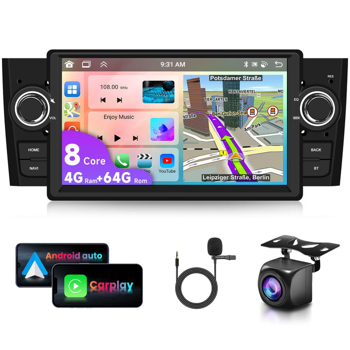 4G+64G 8 Kern Autoradio für FIAT Punto 2005-2009/Linea 2007-2011 Carplay Android Auto,Android 15,7 Z