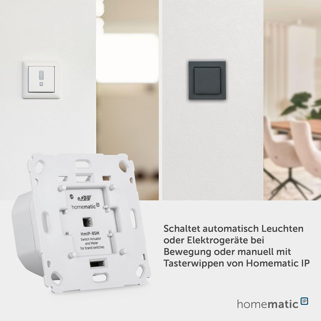 Homematic IP Smart Home Schalt-Mess-Aktor für Markenschalter, Aktor misst Strom, steuert Geräte und