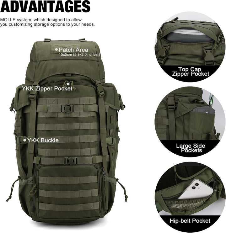 Mardingtop 70L Militär Rucksack Trekkingrucksack mit Regenschutz Wanderrucksack im Freien Grosse Kap