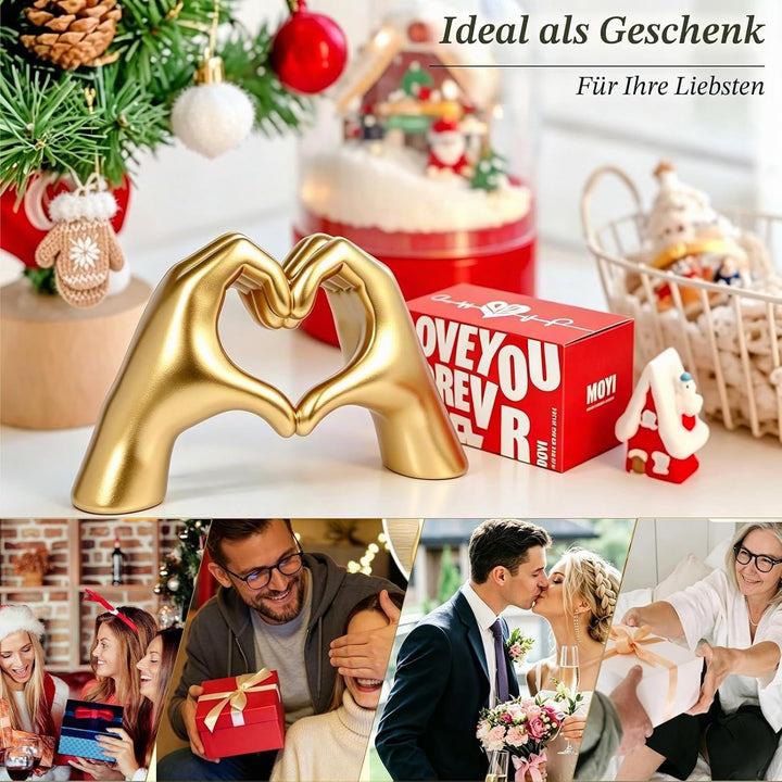 MOYI Gold Dekor für Wohnzimmer Schlafzimmer Bücherregal Kaffeetisch, Herz Hände Statue Regal Dekor,Ä