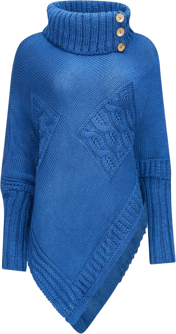 Mississhop Poncho Strick Sweatshirt Pullover Umhang Überwurf Einheitsgrösse Jeansblau, Einheitsgröss