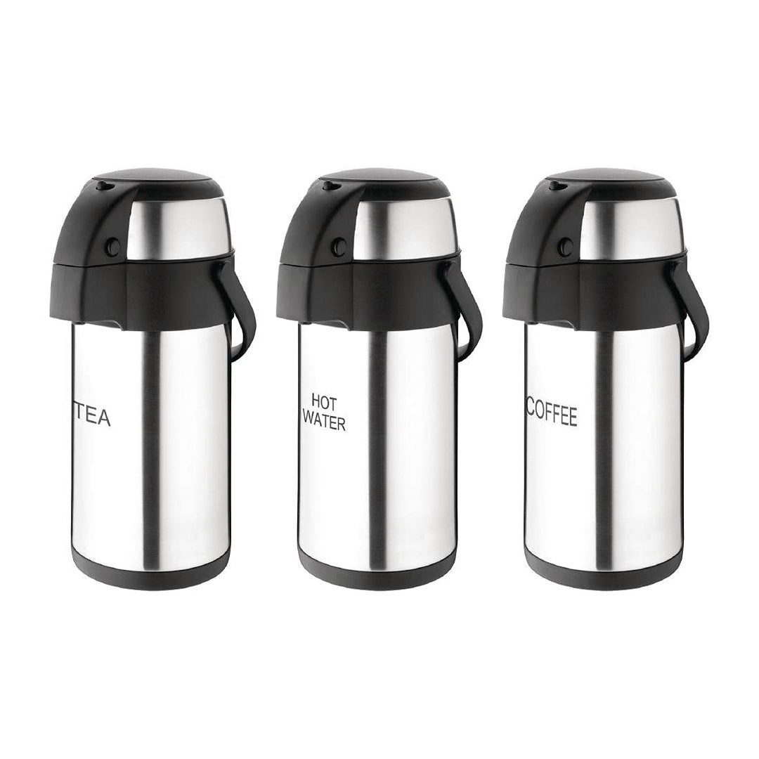 Olympia Pump-Action Airpot Thermoskanne, Edelstahl, mit schwingendem Tragegriff, 3 l