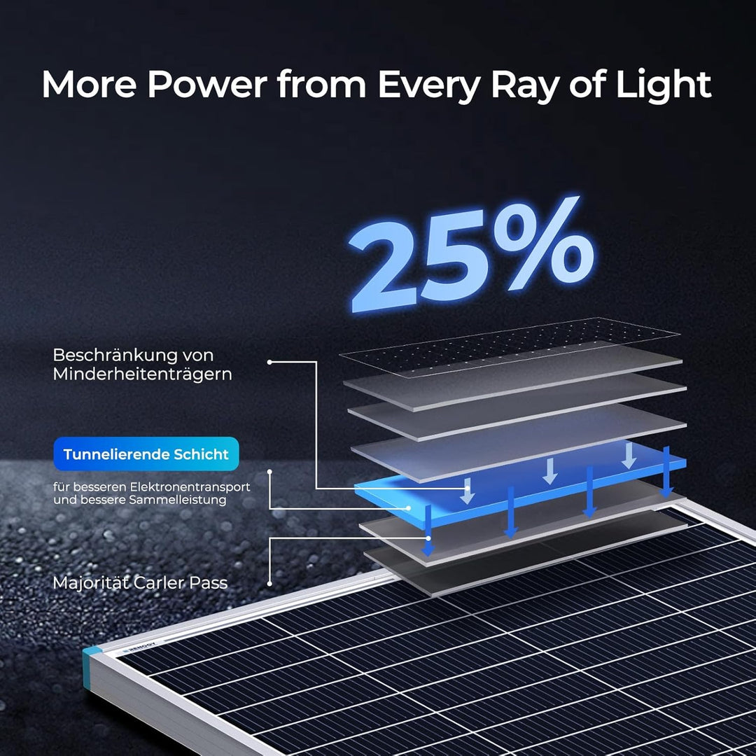 Renogy 16BB N-Typ 175 Watt 12V Solarmodul 25% Hoch-Effizienz, PV Modul Ladegerät für RV Marine Rooft