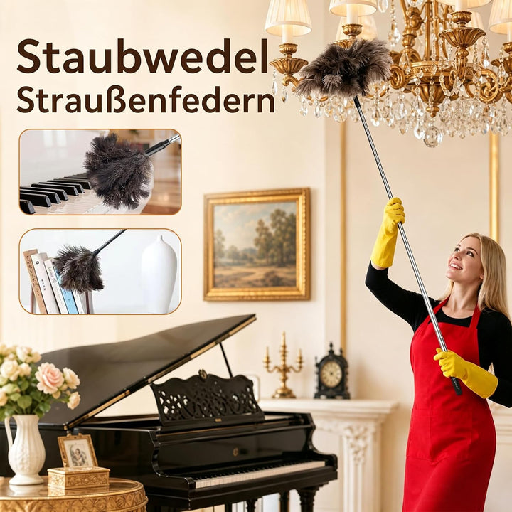 5 Teilig Staubwedel Teleskop Mikrofaser Reinigungsset, Staubwedel Straussenfedern, Biegbarer Chenile