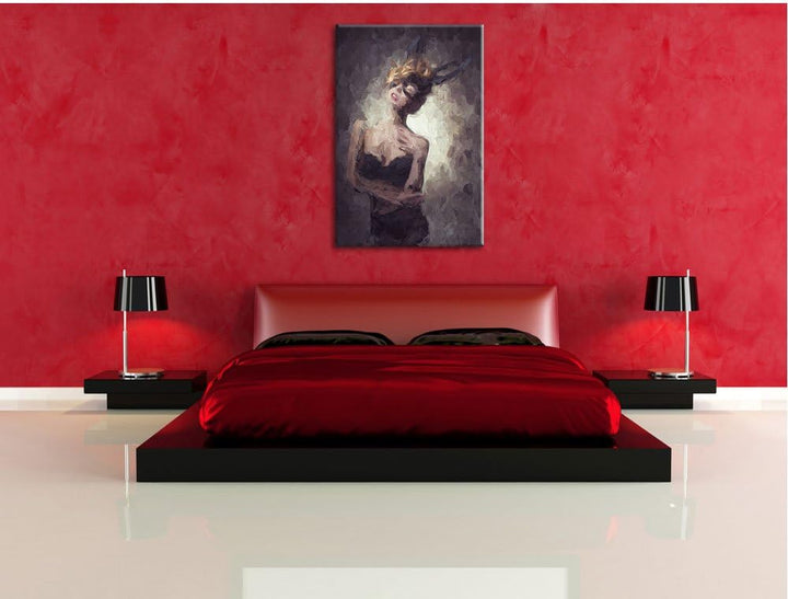 Pixxprint Maskierte attraktive Frau als Leinwandbild/Grösse: 100x70 cm/Wandbild/Kunstdruck/fertig be