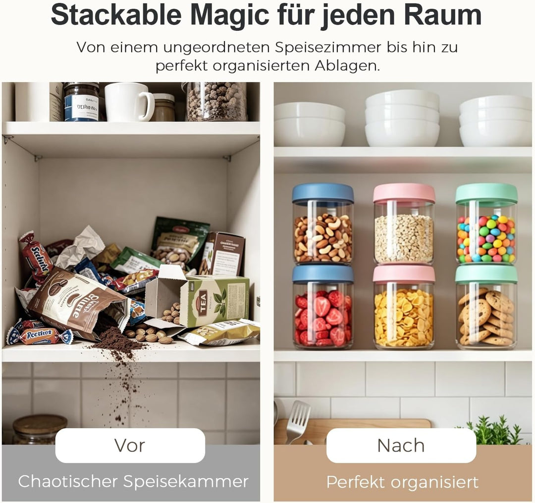 ComSaf Familien Meal Prep Gläser 6er Set 500ml, Grosse Glasdosen mit Deckel Bunt für Büro Frühstück,