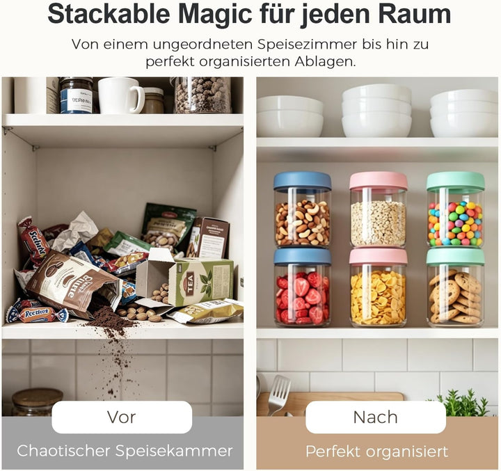 ComSaf Familien Meal Prep Gläser 6er Set 500ml, Grosse Glasdosen mit Deckel Bunt für Büro Frühstück,