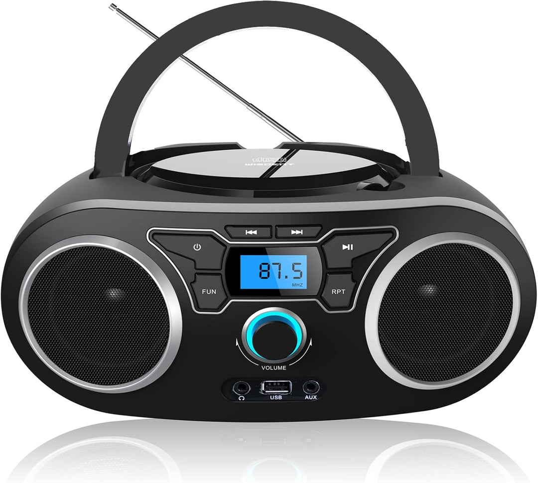 CD-Radio Tragbare CD-Player-Boombox mit Bluetooth- und FM-Radio, USB-Eingang und 3,5-mm-AUX-Kopfhöre