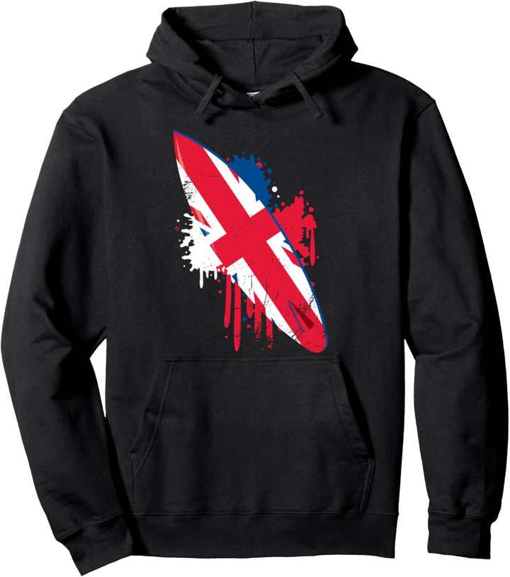 Surfbrett im Vintage-Stil mit Union Jack-Flagge – Surfen und Surfen Pullover Hoodie