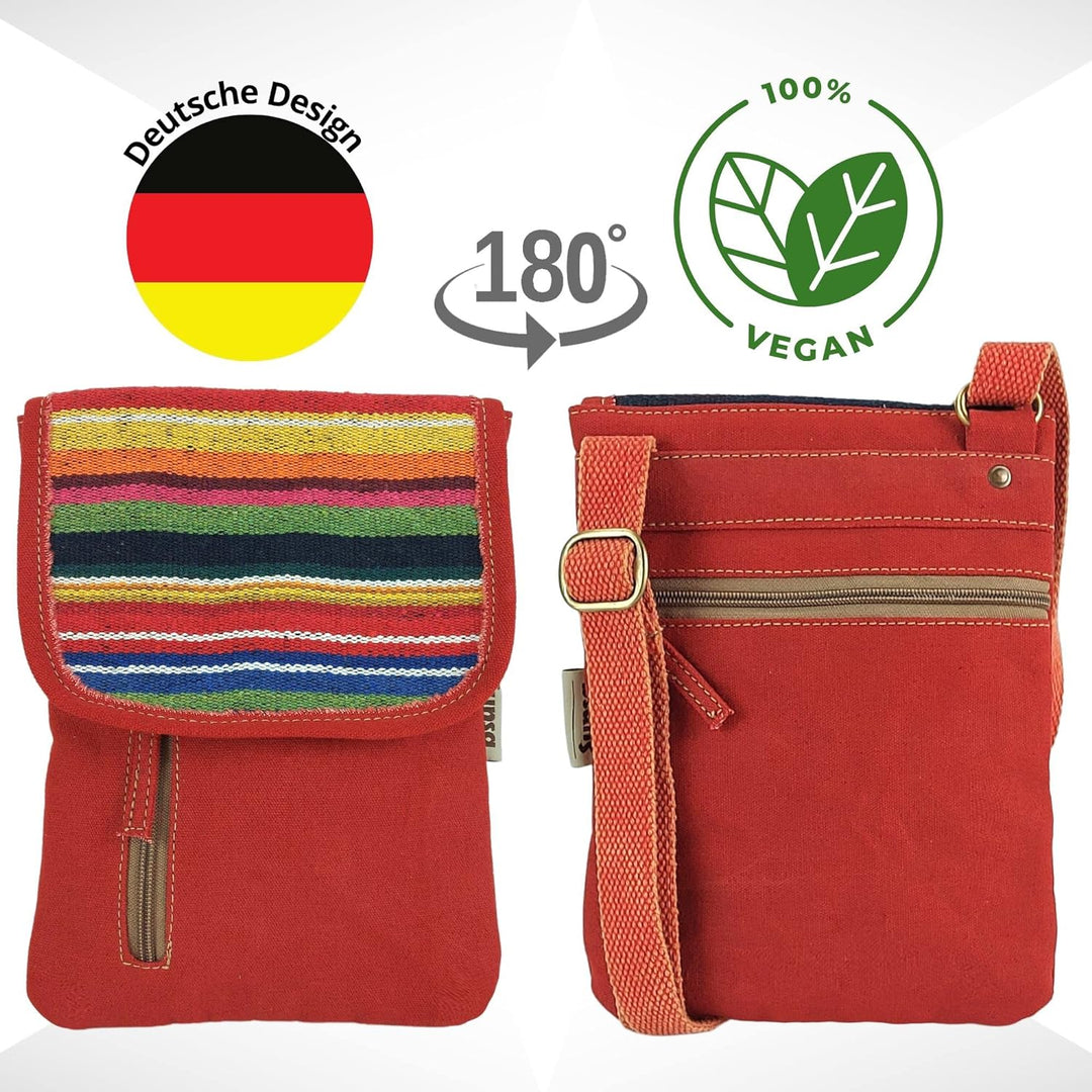 Sunsa Damen Umhängetasche. Nachhaltige Crossover Handy Tasche aus Canvas/Leinwand & gestreifte Baumw