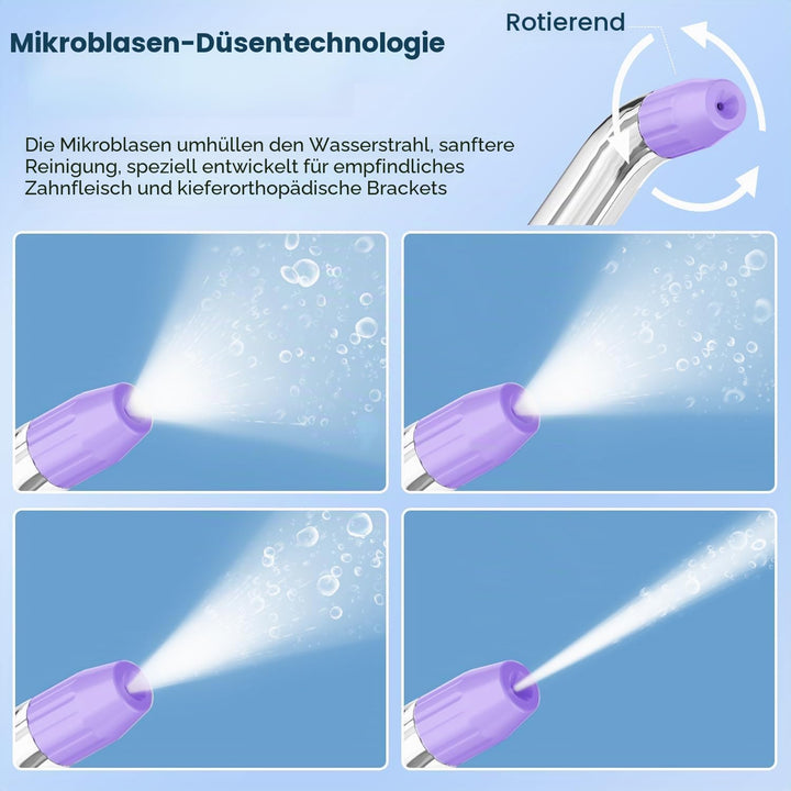 Munddusche, tragbar, Wasserfloss, Munddusche 5 Modi und 8 Düsen, Tank 300 ml, USB aufgeladen, wasser