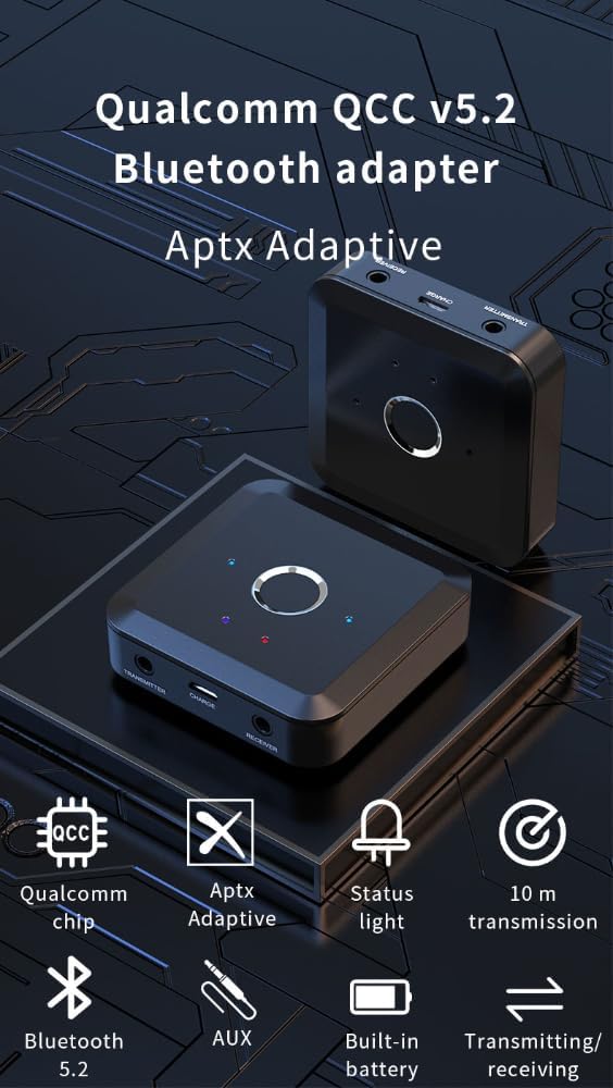 DollaTek Bluetooth 5.2 Sender Empfänger HD Bluetooth Audio-Adapter mit geringer Latenz,3.5 mm AUX-Au