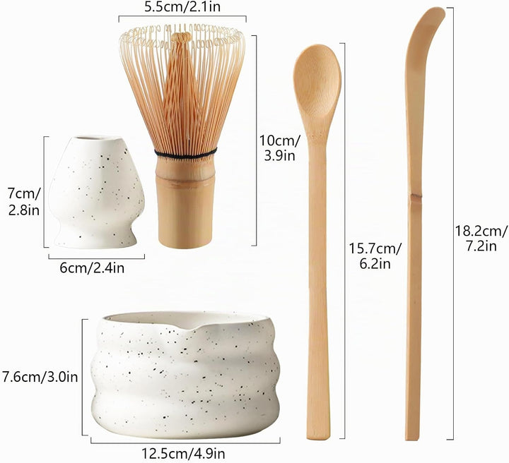 Matcha Tee Set mit Matcha Besen und Schale, Matcha Schneebesen und Keramik Matcha Besen Halter Set v