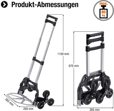 Meister Stufen-Sackkarre - 80 kg Tragkraft - 3x3 Treppensteiger - Klappbar inkl. Rädern - Dreifach h