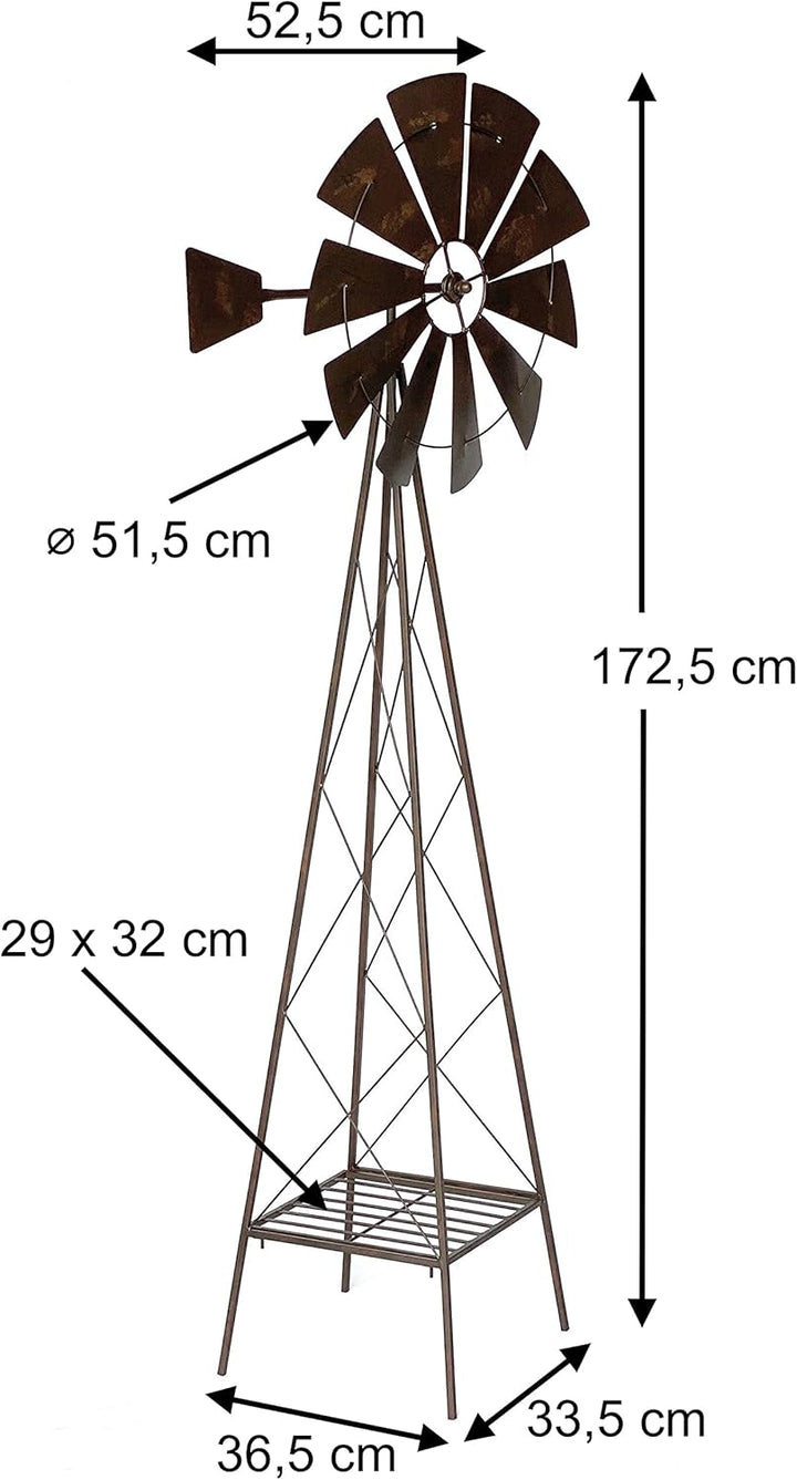 DanDiBo Windrad Metall 170 cm kugelgelagert Braun Windspiel Gartenstecker 96019 Windmühle Wetterfest