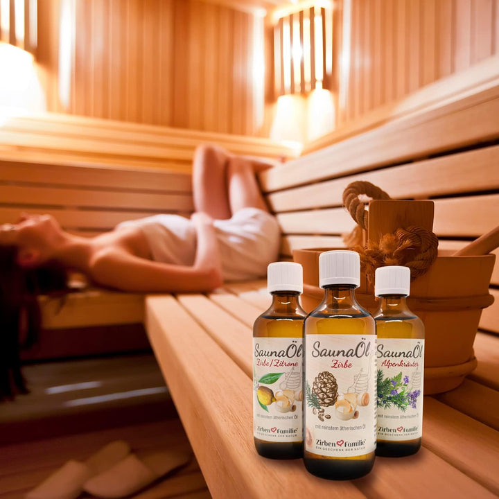 Zirben Familie® Saunaaufguss Zirbe &amp; Zitrone 100ml | Saunaöl aus Zirbelkiefer | Sauna Aufgussmittel