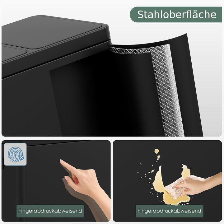 Clevich Mülltrennsystem 3×15L aus Stahl, Mülleimer 3 Fächer mit farbcodierten Pedalen, Abfalleimer m
