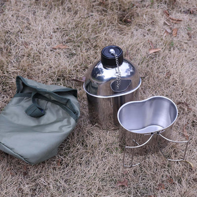 Goetland Edelstahl US Feldflasche Wasserflasche Trinkflasche 1,2L mit 0,6 L Becher Stofftasche für C