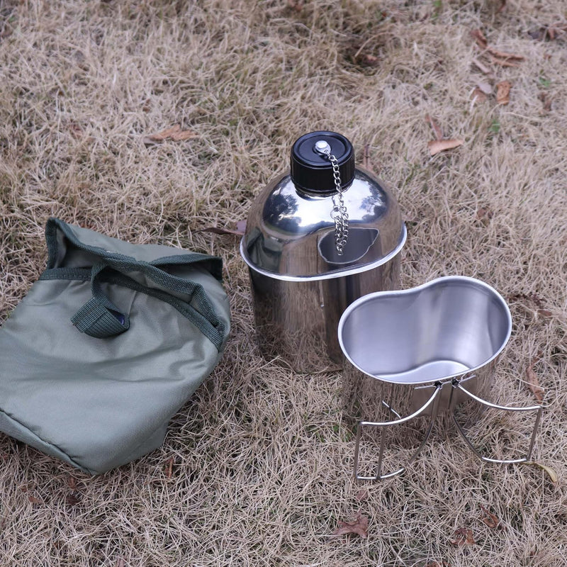 Goetland Edelstahl US Feldflasche Wasserflasche Trinkflasche 1,2L mit 0,6 L Becher Stofftasche für C