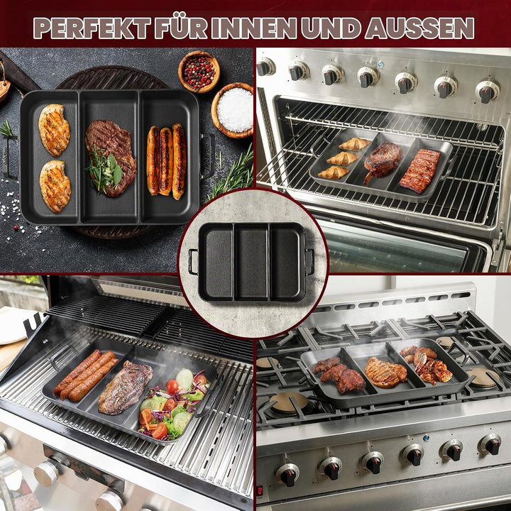 Onlyfire Gusseisenpfanne mit Griff, Universal Gusspfanne für Alle Grillarten, Rechteckig 41,6×31,5CM