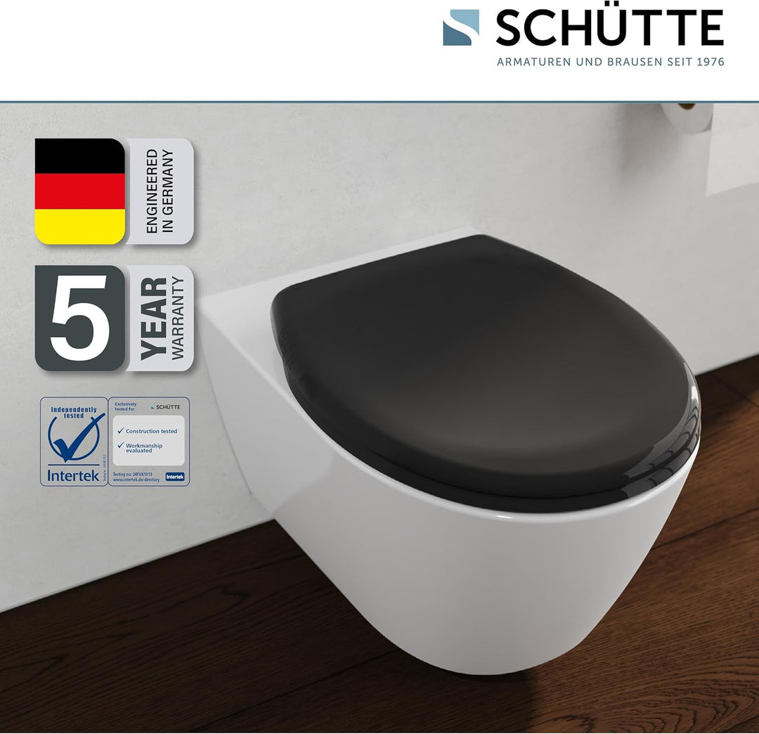 SCHÜTTE WC-Sitz mit Absenkautomatik, Abnehmbarer Klodeckel aus bruchsicherem Duroplast Schwarz, Schw
