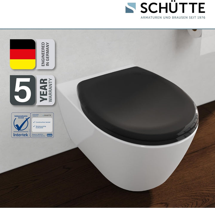 SCHÜTTE WC-Sitz mit Absenkautomatik, Abnehmbarer Klodeckel aus bruchsicherem Duroplast Schwarz, Schw