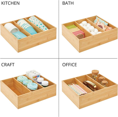 mDesign Teebox – elegante Aufbewahrungsbox mit 3 Fächern aus Bambus – praktische Holzkiste für Teebe