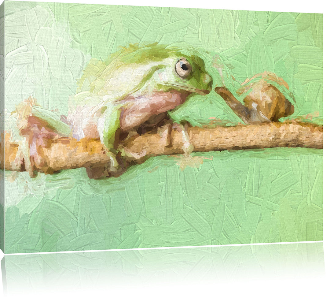 Pixxprint der Frosch und die Schnecke Kunst als Leinwandbild/Grösse: 100x70 / Wandbild/Kunstdruck/fe