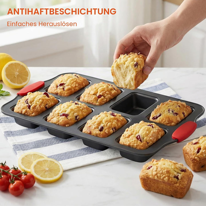 Hejo 2 Stück Mini Brötchen Backform, 8 Mulden Aus Karbonstahl Mini-Kastenform mit Silikongriff, BPA-