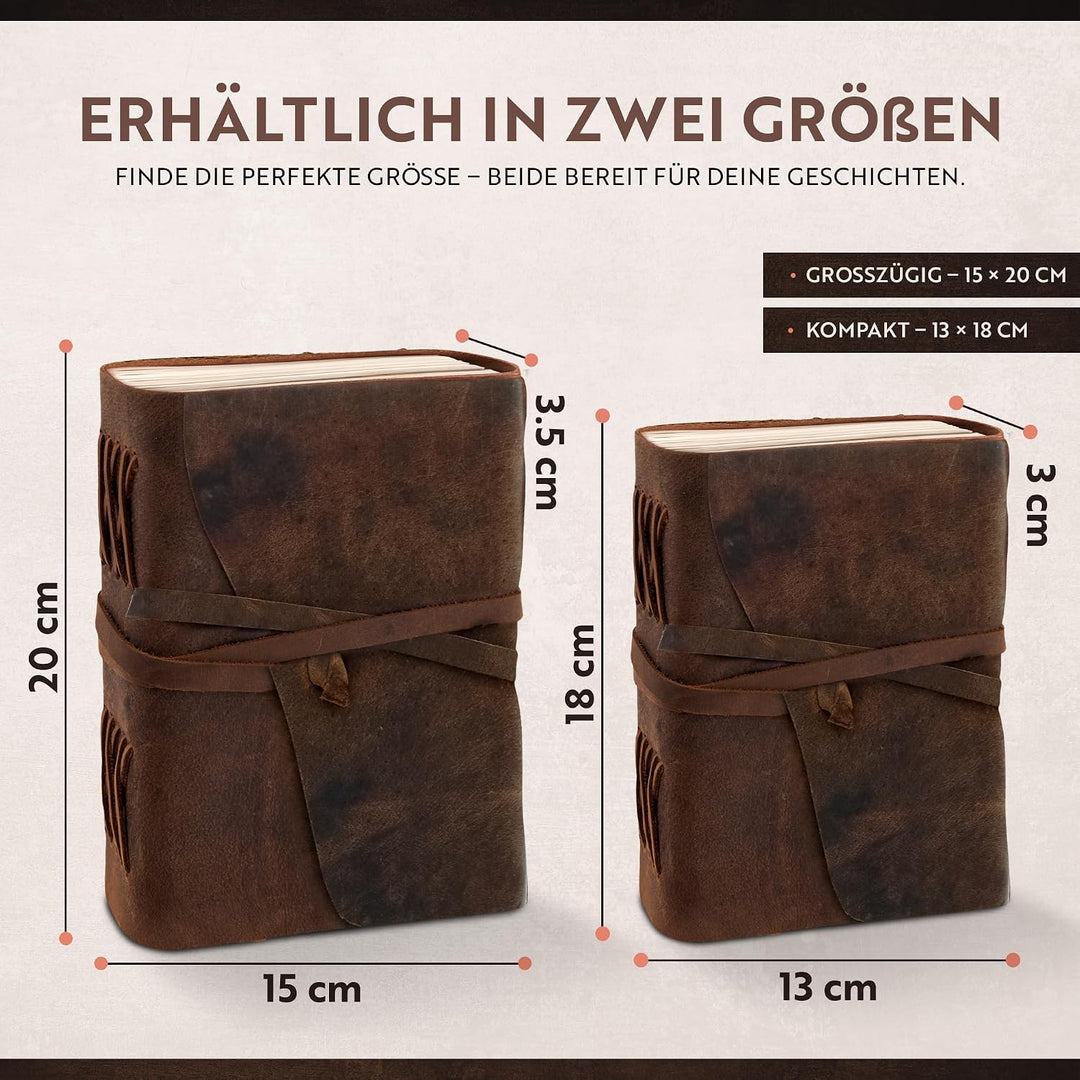 Leder Notizbuch - Ledergebundenes Tagebuch Für Erwachsene, 18x13cm, MOONSTER® Kleines Tagebuch, mit