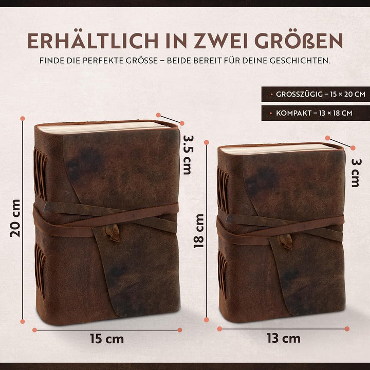 Leder Notizbuch - Ledergebundenes Tagebuch Für Erwachsene, 18x13cm, MOONSTER® Kleines Tagebuch, mit